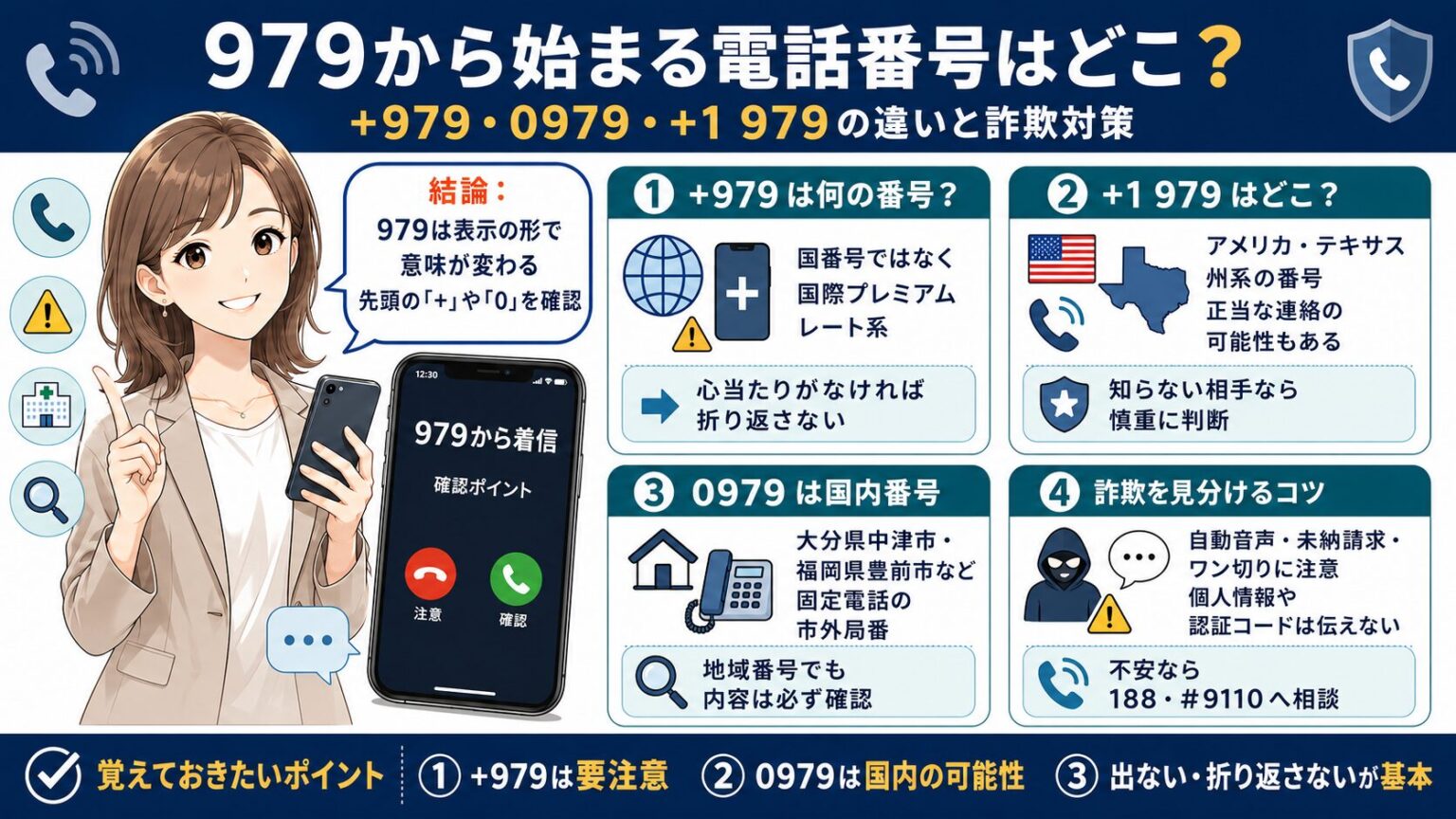 979から始まる電話番号はどこ？+979・0979・+1 979の違いや詐欺の可能性を解説 - satimo-blog